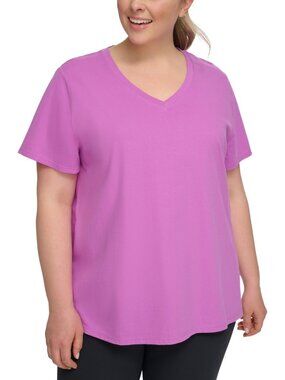 Calvin Klein Performance Plus Size 1X Cotton V-Neck T-Shirt Pink $30